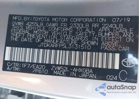 2020 Toyota Prius Prime Xle from USA, damaged, VIN JTDKARFP5L3131510